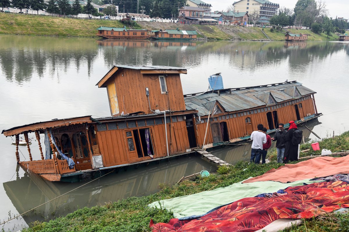 Houseboat partially sinks on Jhelum River in Srinagar