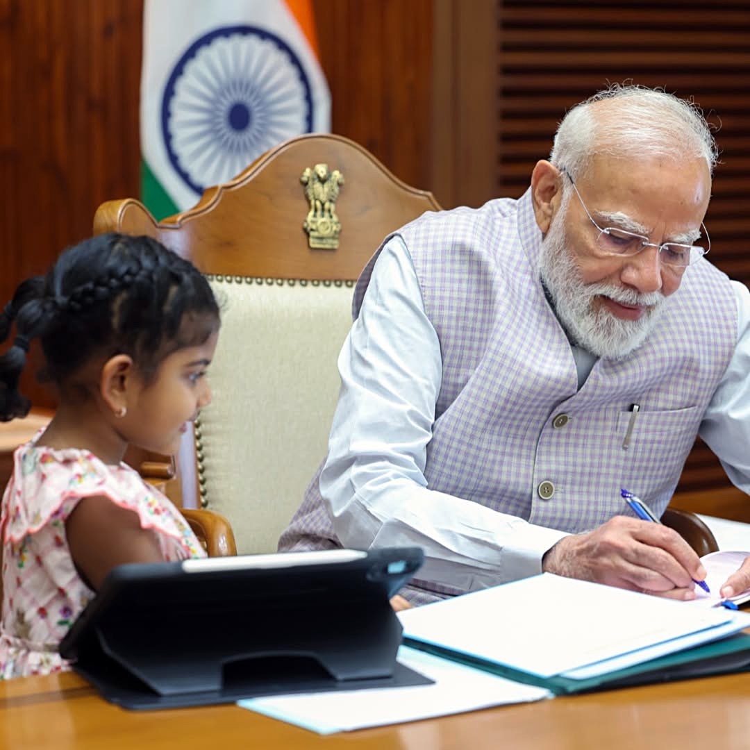 PM Modi shares sweet moment with minister’s daughter at Seva Teerth