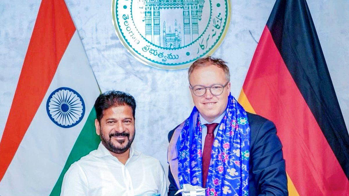 Telangana CM Revanth Reddy meets German state minister Mario Voigt in Hyderabad