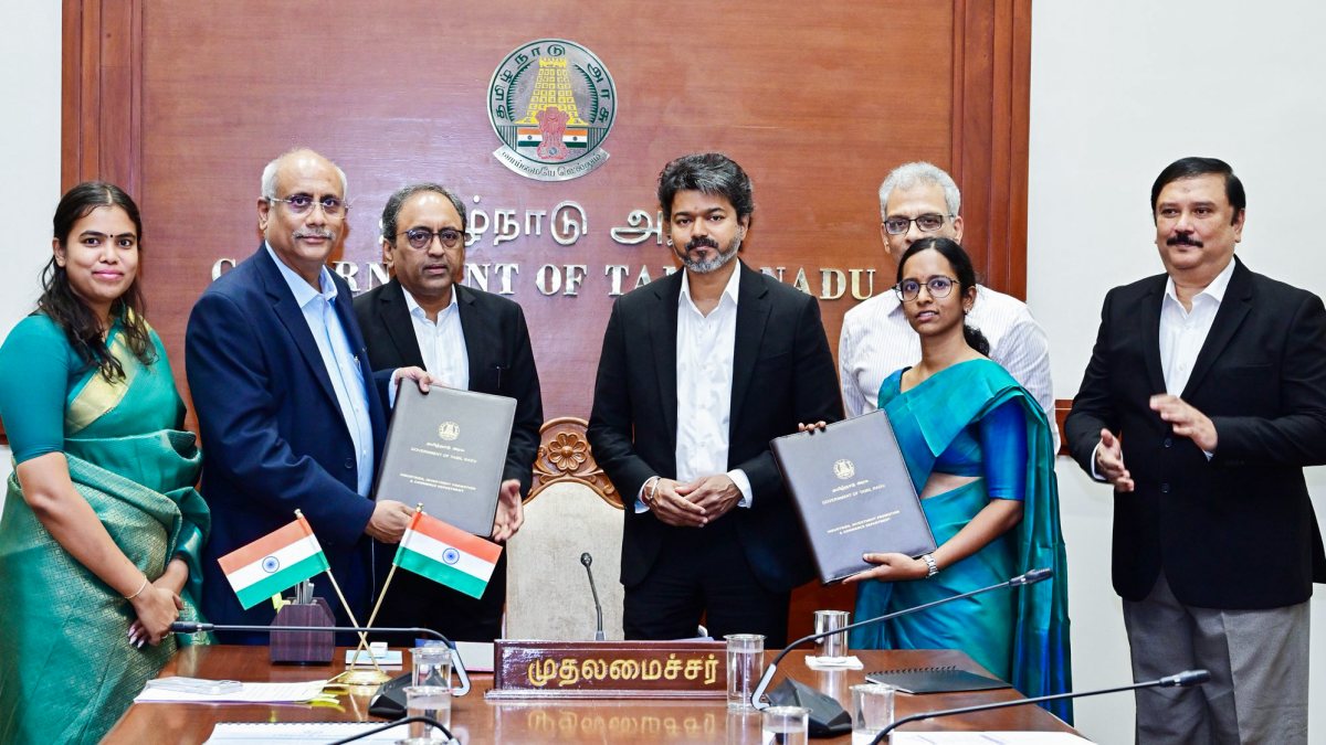 Tamil Nadu Chief Minister C. Joseph Vijay witnesses the exchange of a…