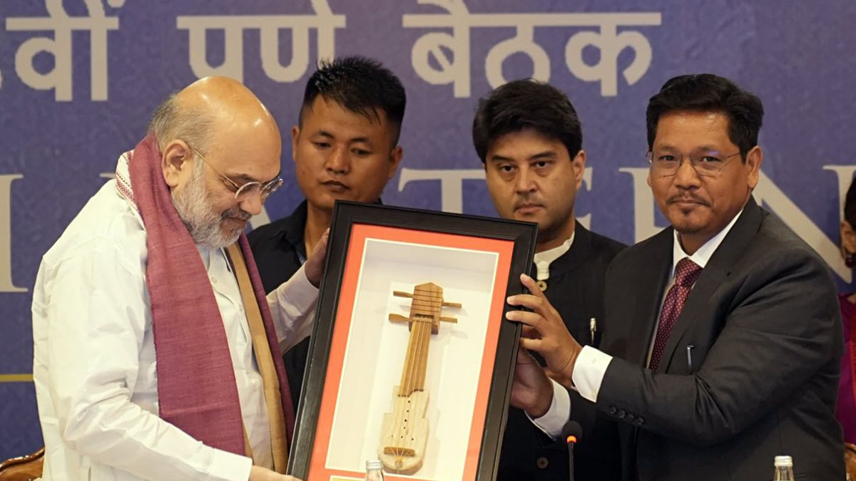 Amit Shah felicitated by Meghalaya CM at NEC plenary session