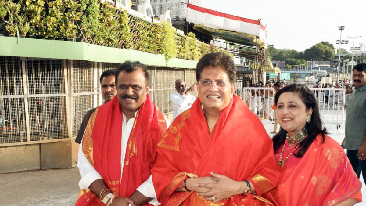 Piyush Goyal visits Tirupati Balaji Temple with wife