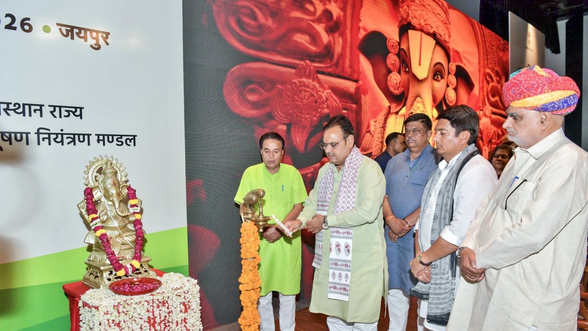 Rajasthan Chief Minister Bhajanlal Sharma lights a lamp as he inaugurates an…