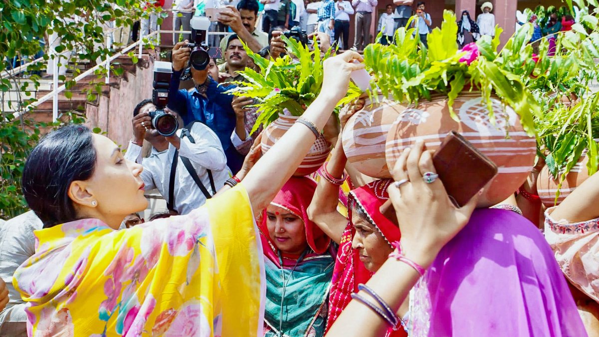 Rajasthan deputy CM Diya Kumari at Vande Ganga campaign in Pushkar
