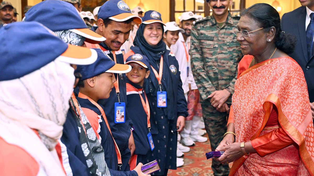 President Droupadi Murmu meets a group of students and specially abled children…