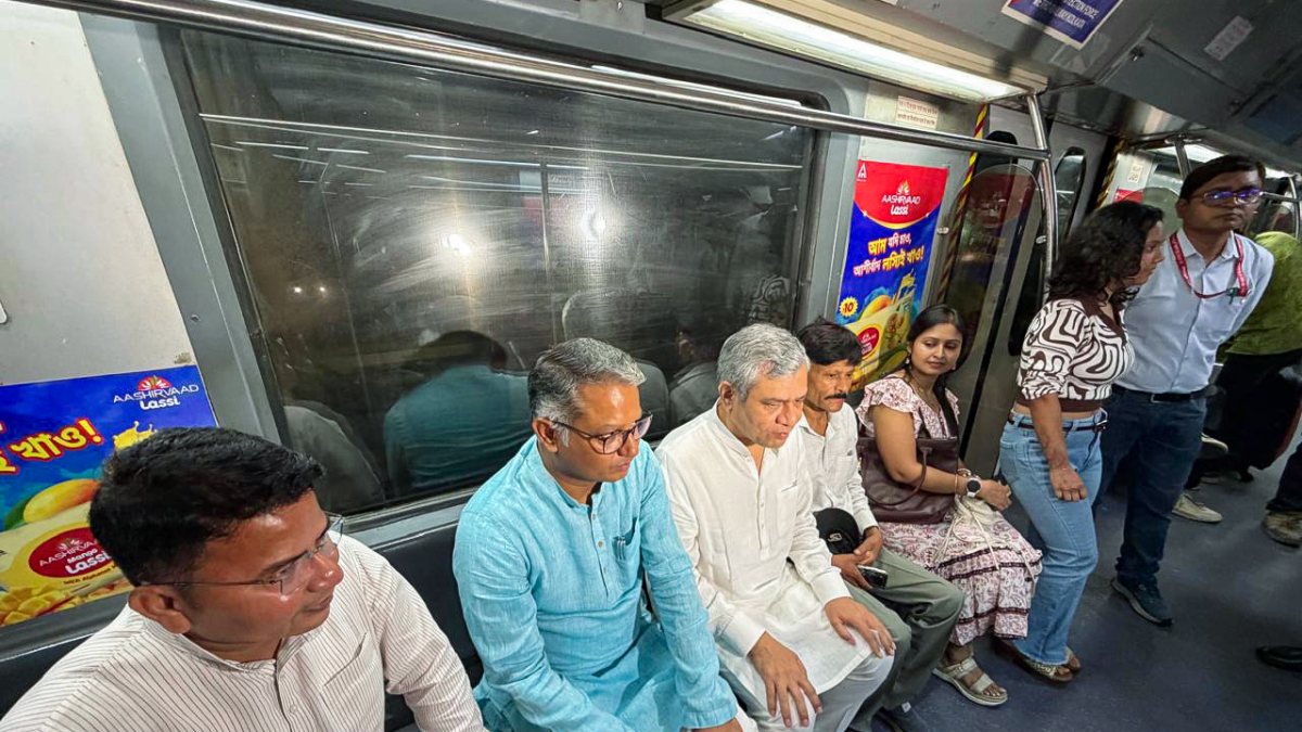 Union Railways Minister Ashwini Vaishnaw travels in a metro, in Kolkata on…