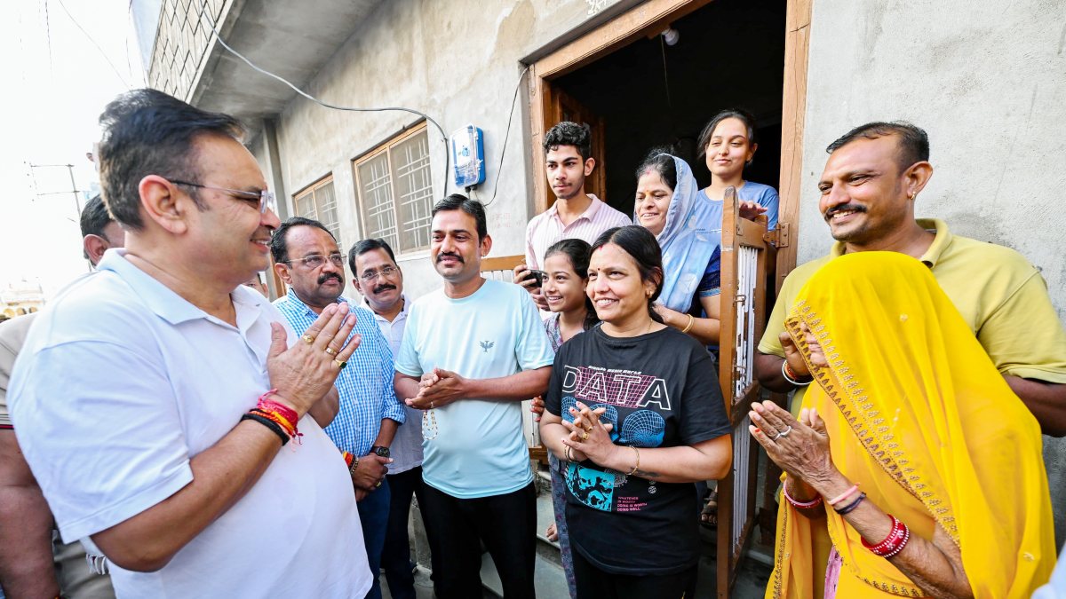 Rajasthan CM Bhajanlal Sharma greets villagers in Bhilwara