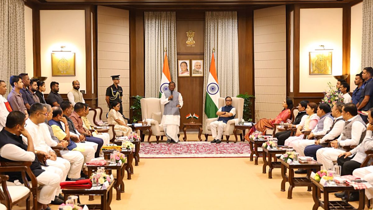 Assam Governor Lakshman Acharya speaks during the "Sneh-Milan" programme hosted…