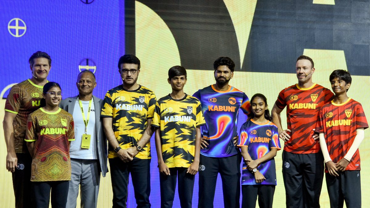 Shane Watson, Sourav Ganguly, Shreyas Iyer, and AB de Villiers at Kabuni launch
