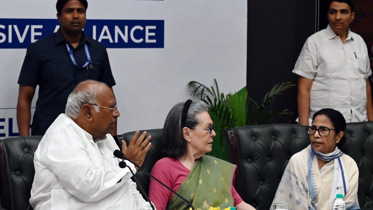 Congress chairperson Sonia Gandhi, TMC chief Mamata Banerjee, and Congress…