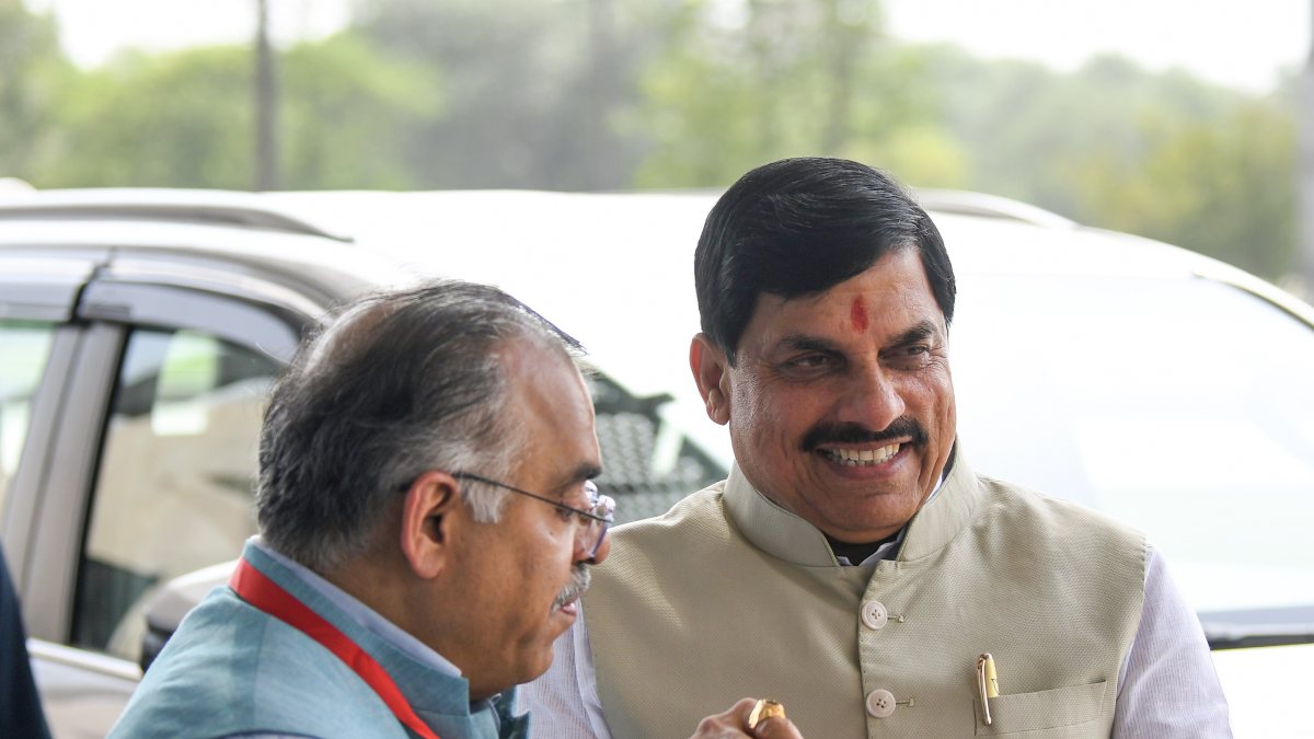 Madhya Pradesh Chief Minister Mohan Yadav arrives to attend the NDA leaders'…
