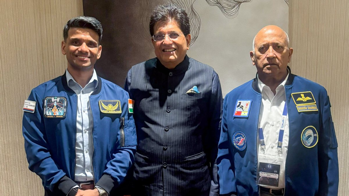 Piyush Goyal meets astronauts Rakesh Sharma and Shubhanshu Shukla in Ahmedabad