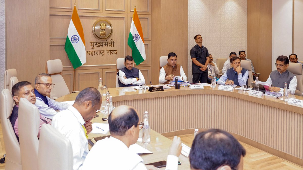 Maharashtra Chief Minister Devendra Fadnavis chairs a meeting regarding the…