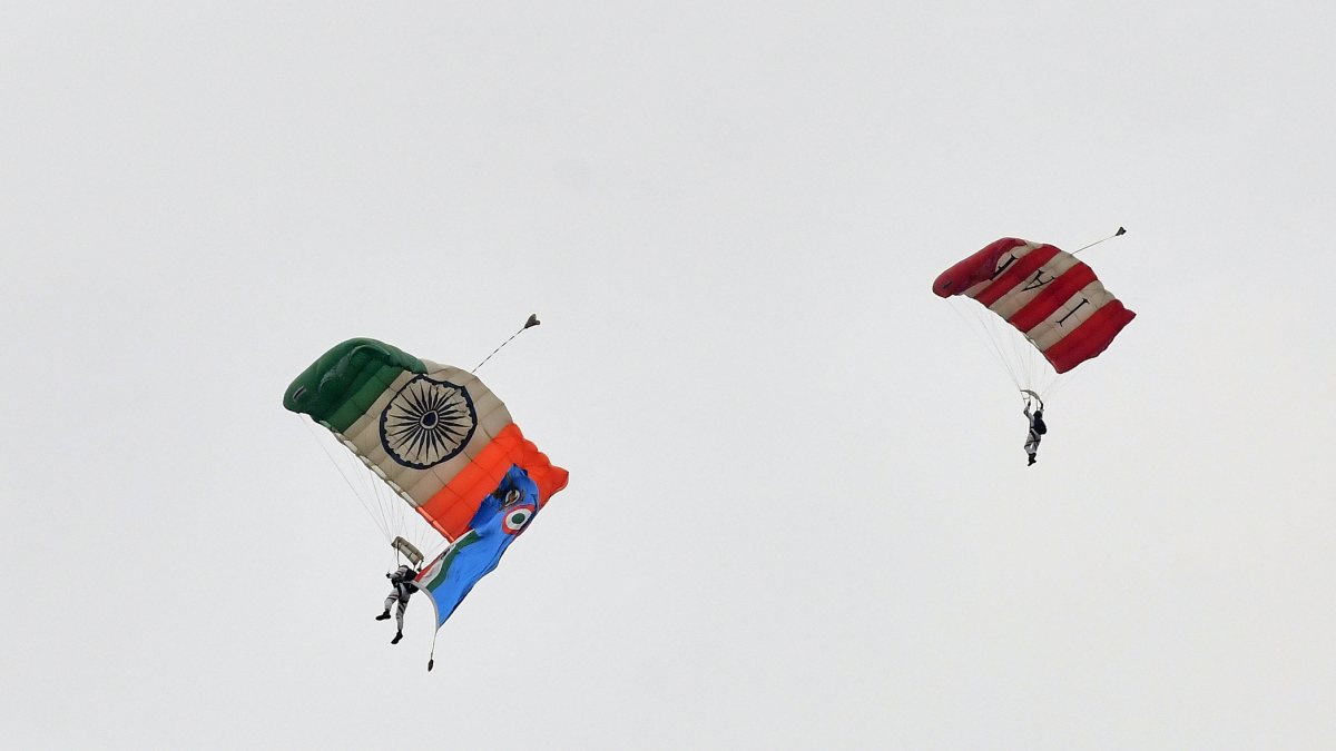 Indian Airforce paratroopers perform at graduation parade in Hyderabad