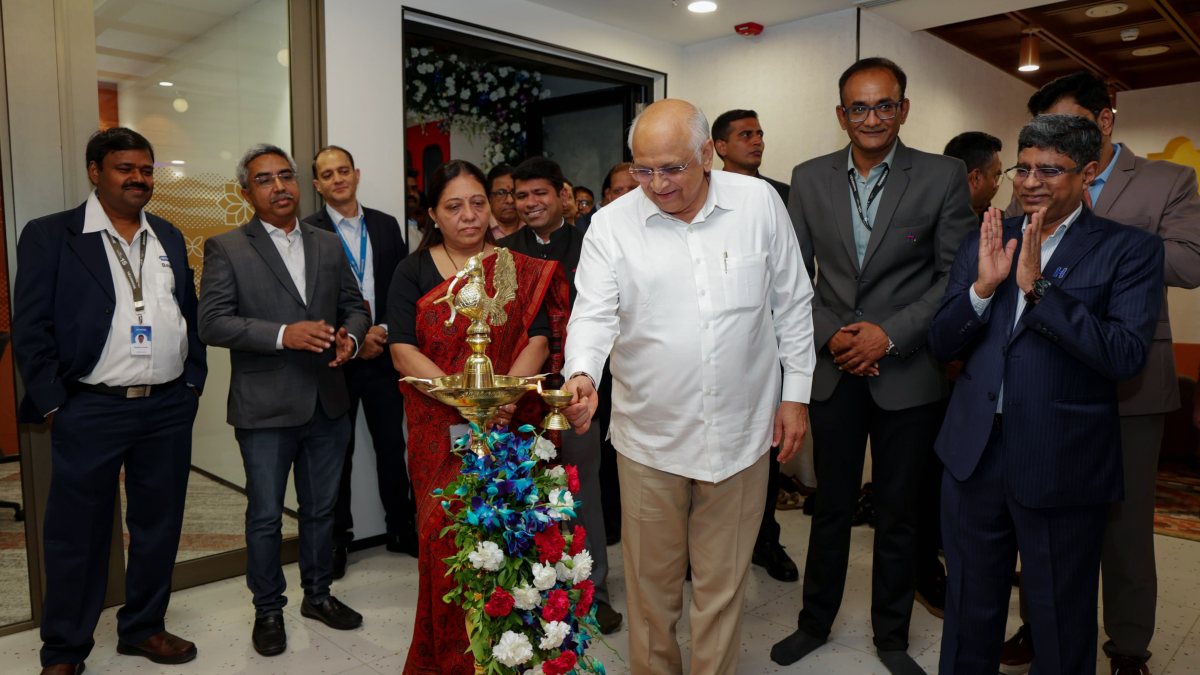 Gujarat Chief Minister Bhupendra Patel lights a lamp during the inauguration of…