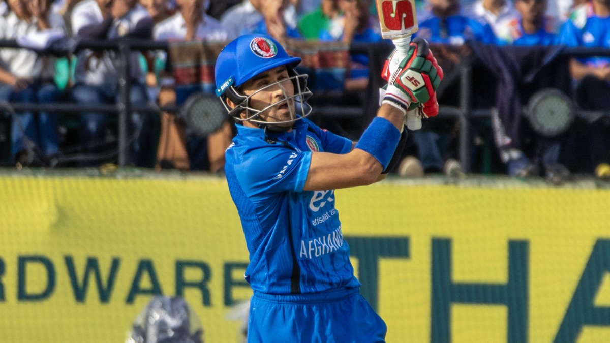 Gurbaz plays a shot during first ODI against India in Dharamsala