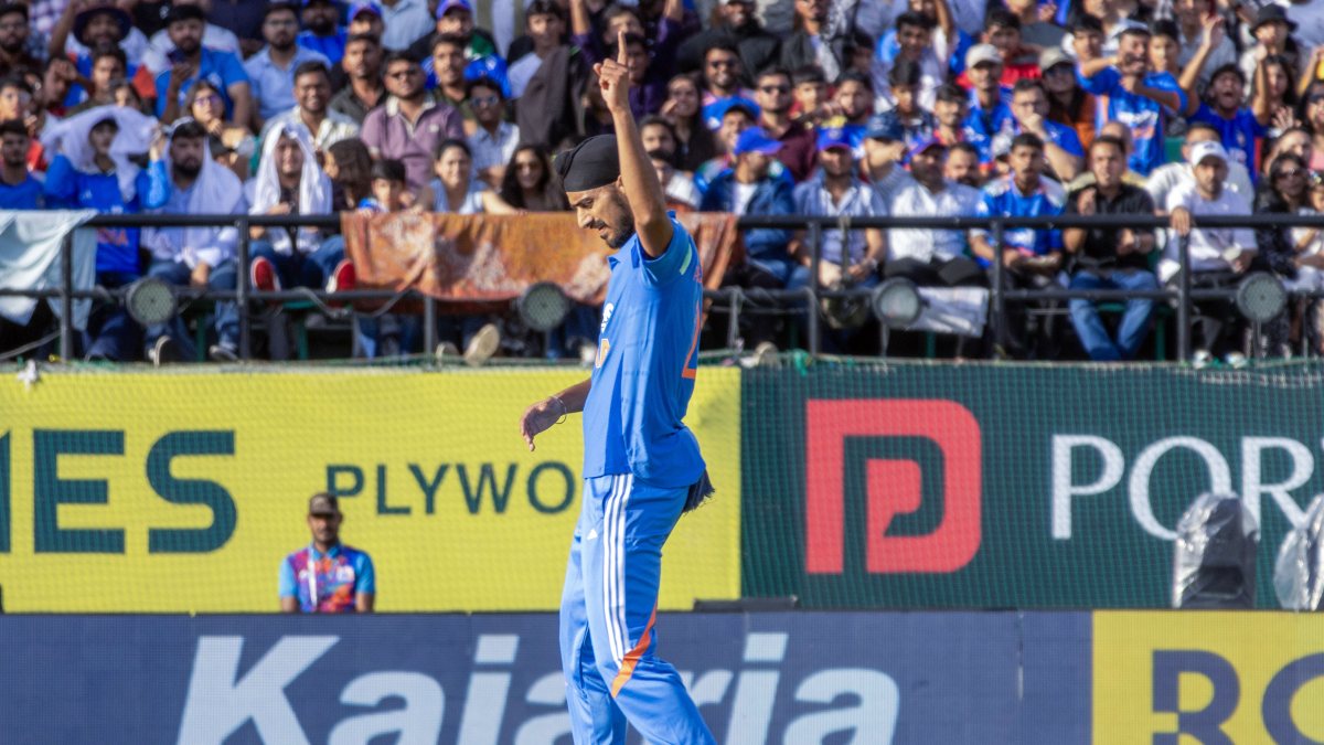Arshdeep Singh celebrates wicket of Afghanistan's Atal in Dharamsala ODI