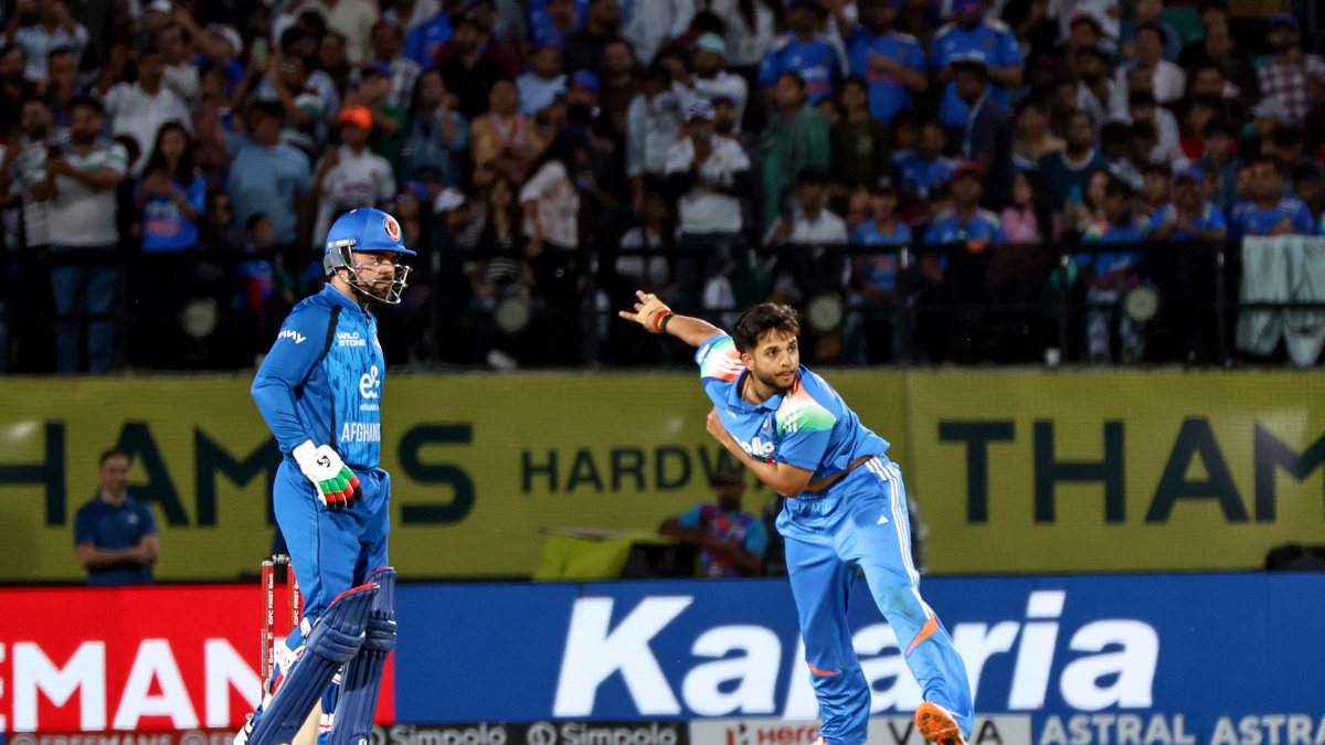 India's Harsh Dubey bowls in first ODI against Afghanistan