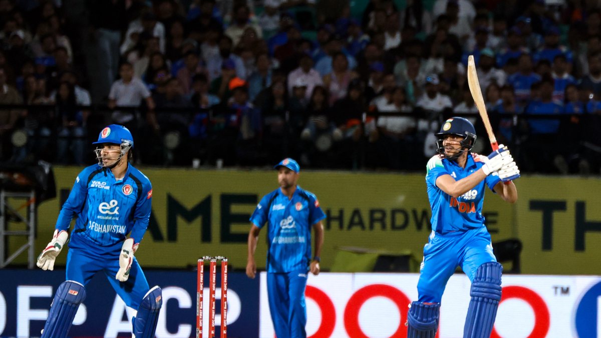Shubman Gill plays a shot in first ODI against Afghanistan