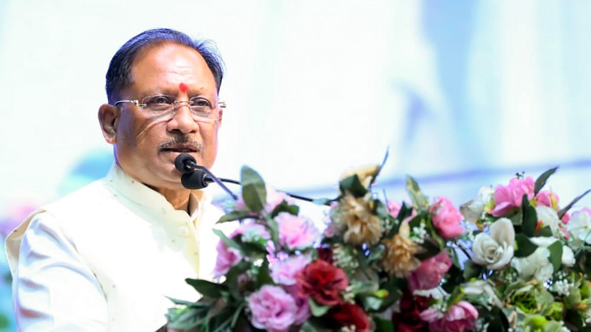 Chhattisgarh Chief Minister Vishnu Deo Sai addresses the state-level grand…