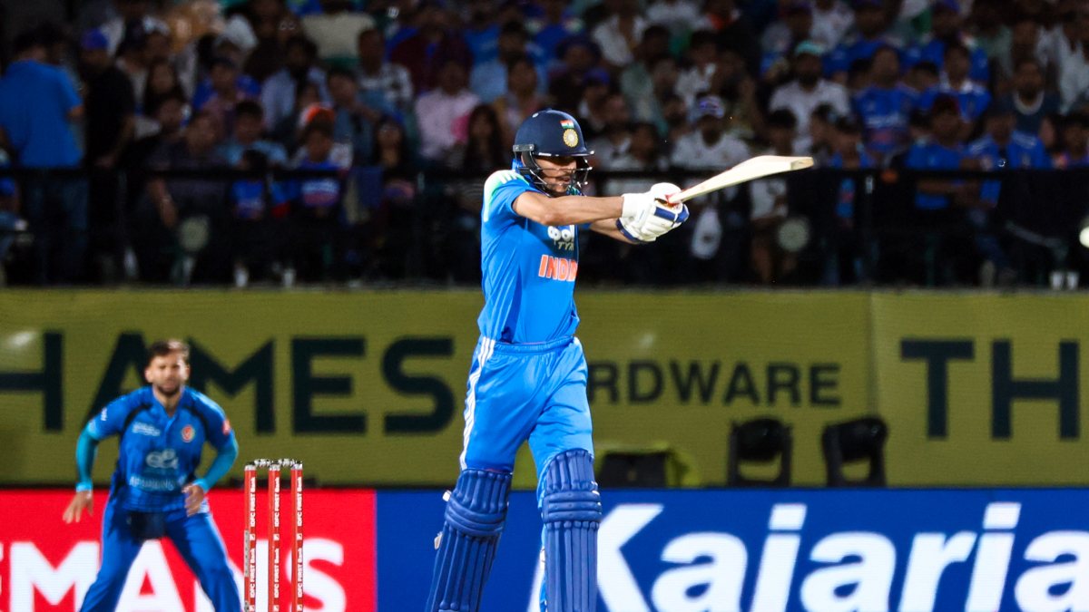 Shubman Gill plays a shot in 1st ODI against Afghanistan