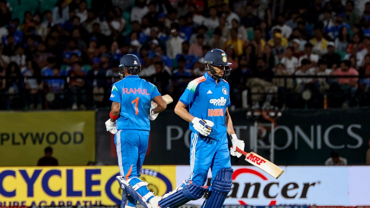 KL Rahul and Shubman Gill run between wickets in Dharamsala ODI