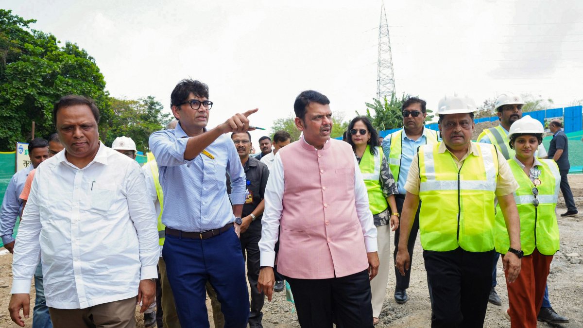 Maharashtra Chief Minister Devendra Fadnavis inspects the work at Lokhandwala…