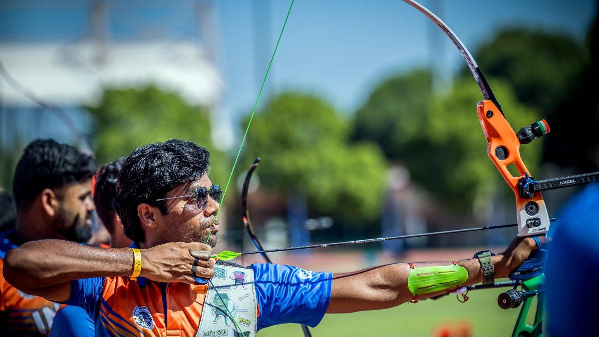 Dhiraj Bommadevara in action at Archery World Cup 2026