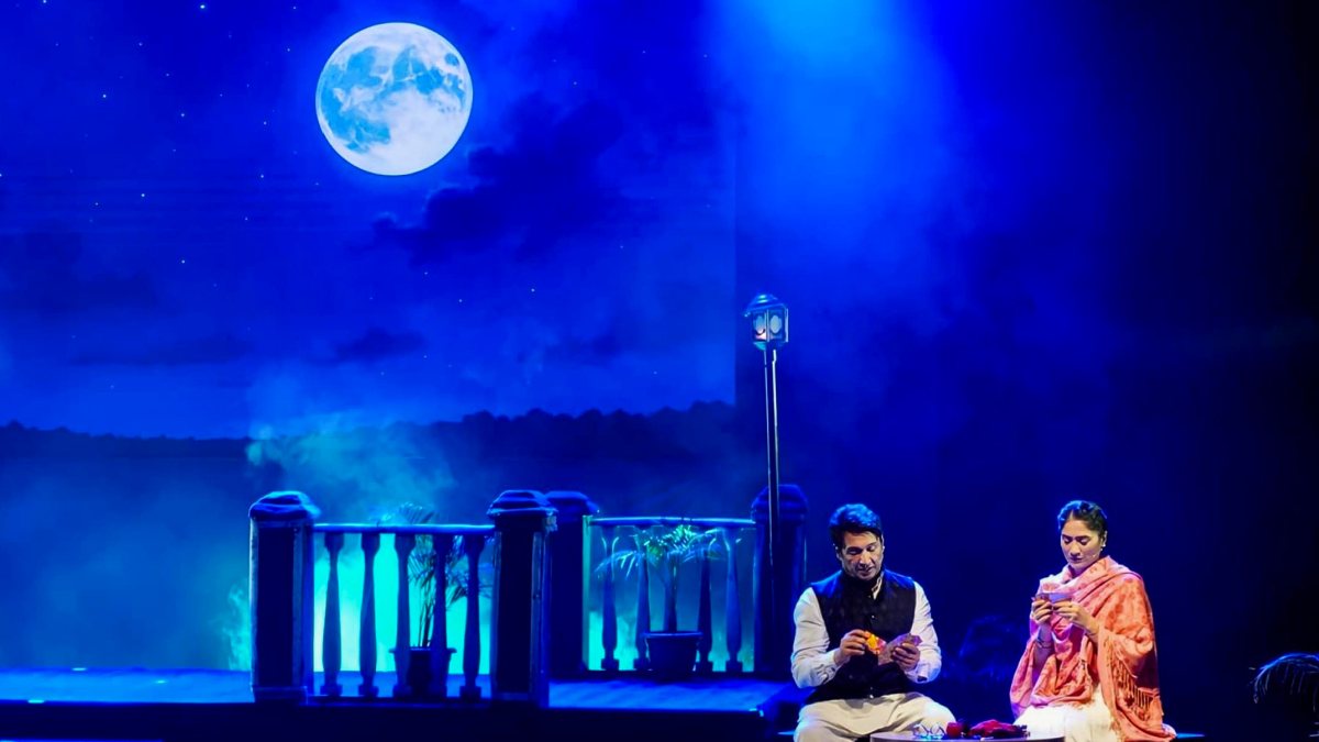 Artists perform during the play at the auditorium, in Jaipur on Sunday.