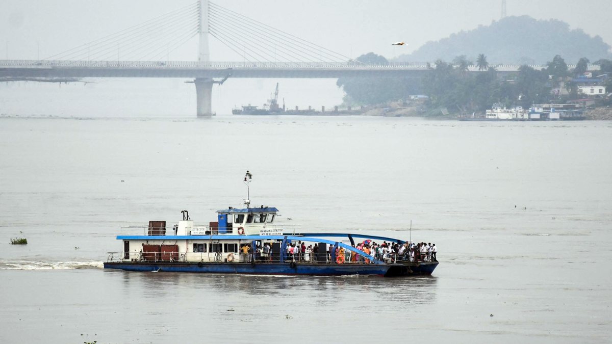 Passenger ferry crosses Brahmaputra River in Guwahati
