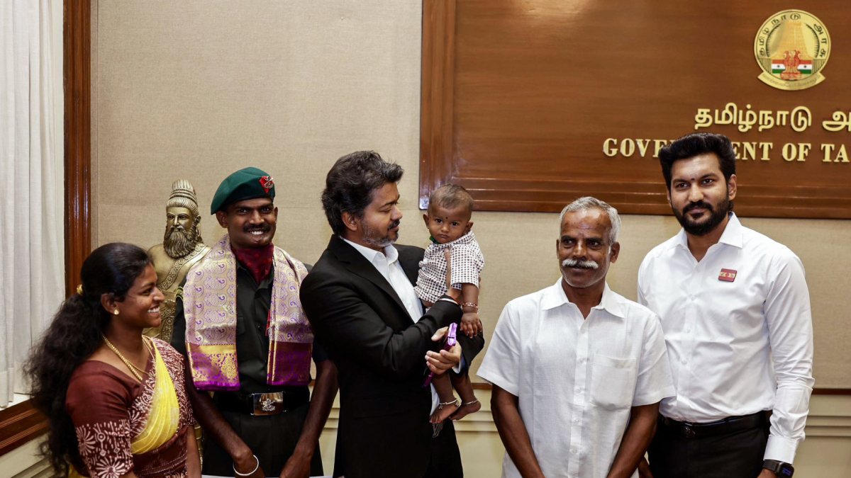 Tamil Nadu CM Vijay honours Kirti Chakra awardee's child with Rs 48 lakh reward