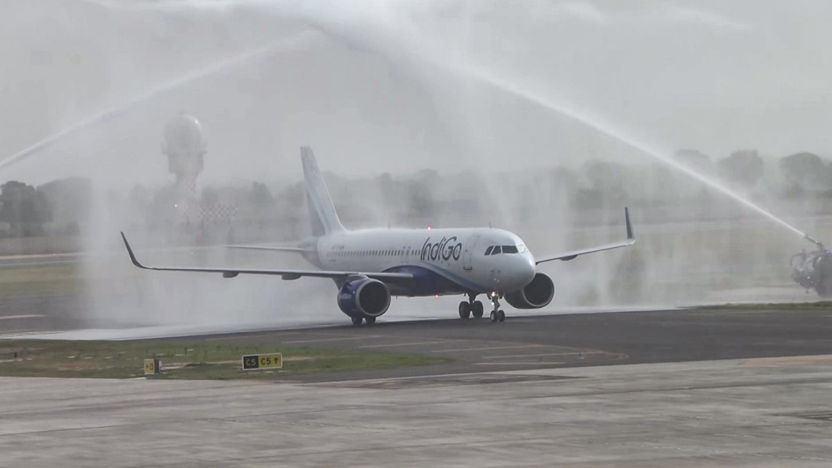 IndiGo flight receives water salute as Noida airport opens