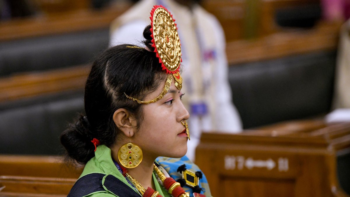 A woman in traditional attire during the Viksit Bharat Youth Parliament 2026 at…