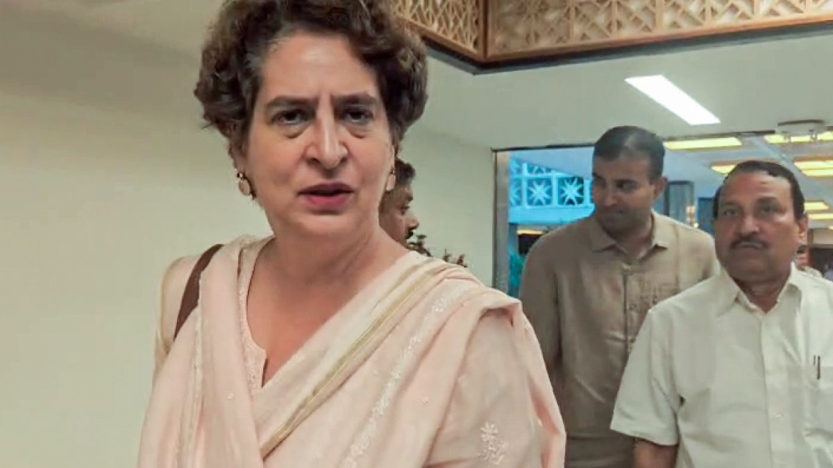 Congress MP Priyanka Gandhi Vadra speaks to media, in New Delhi on Tuesday…