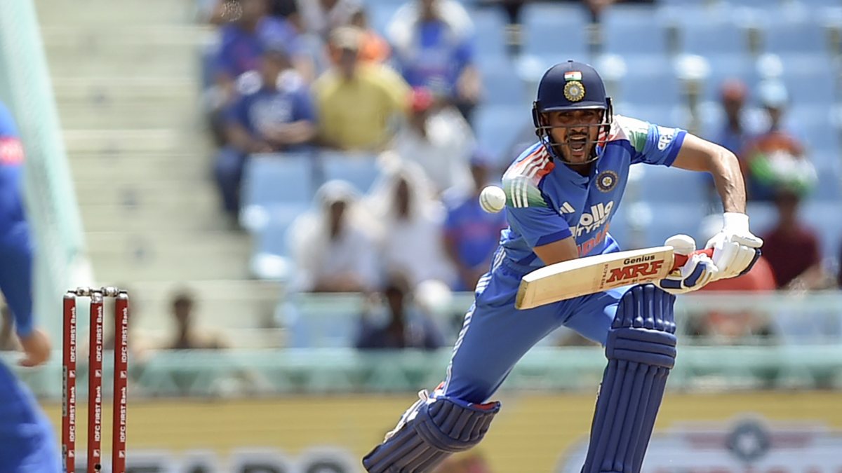 Shubman Gill plays a shot during 2nd ODI against Afghanistan in Lucknow