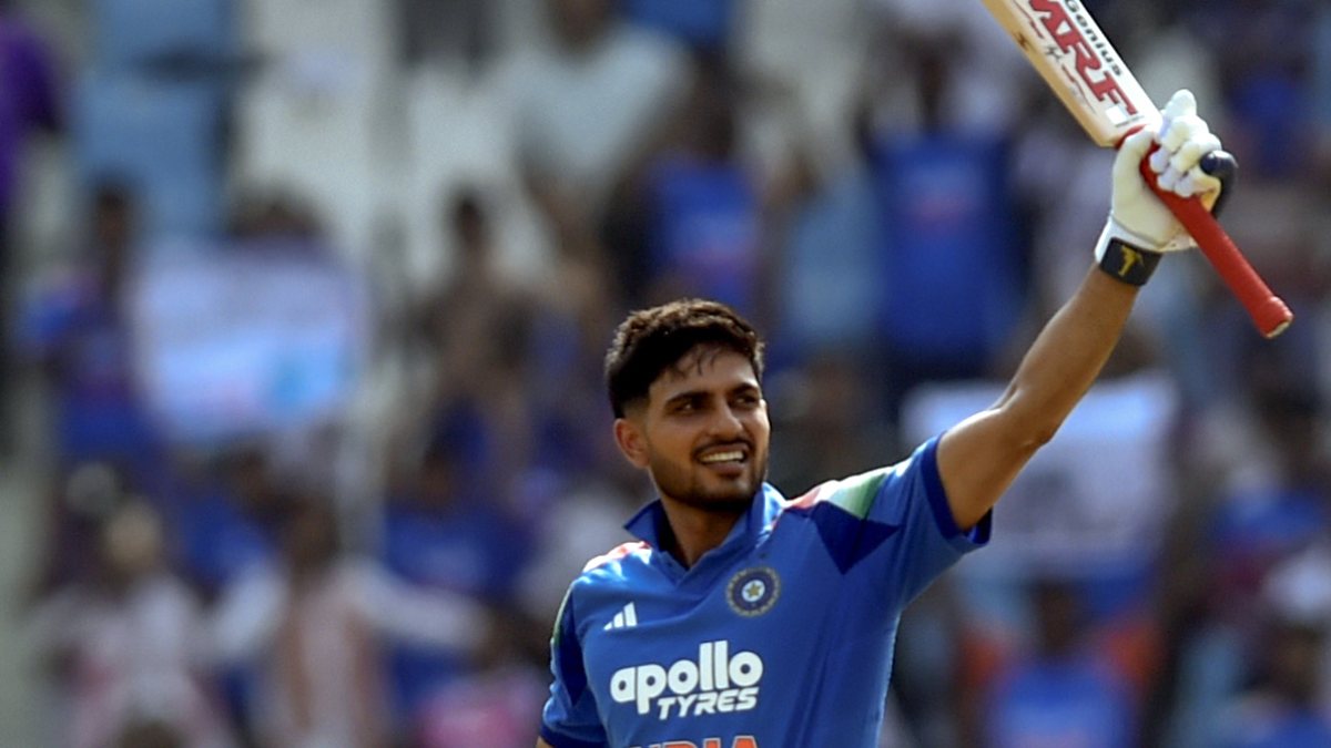 Indian skipper Shubman Gill celebrates his century during the 2nd One Day…