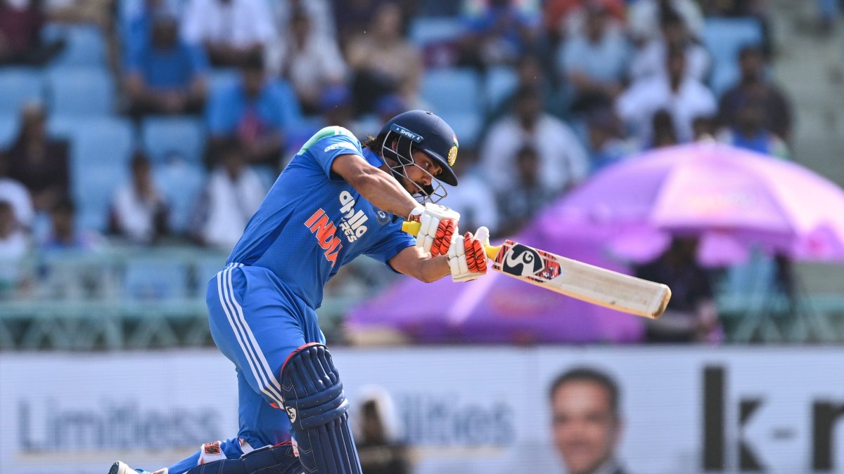 Ishan Kishan plays a shot during 2nd ODI against Afghanistan in Lucknow