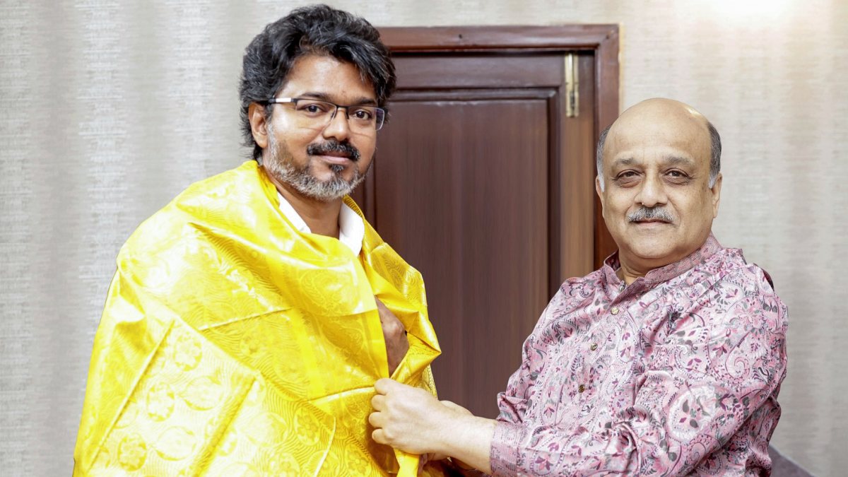 Madras High Court CJ presents golden shawl to Tamil Nadu CM Vijay