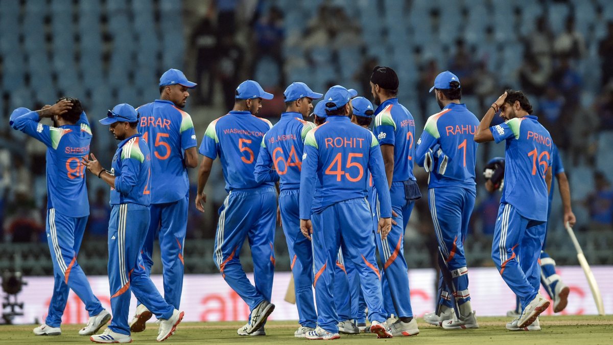 Indian squad celebrates ODI win over Afghanistan in Lucknow