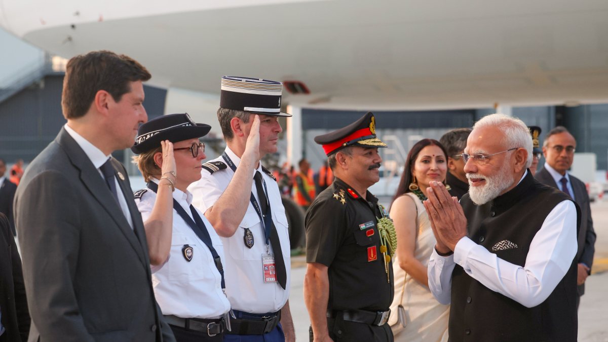 Prime Minister Narendra Modi greets as he receives a warm welcome on arrival…