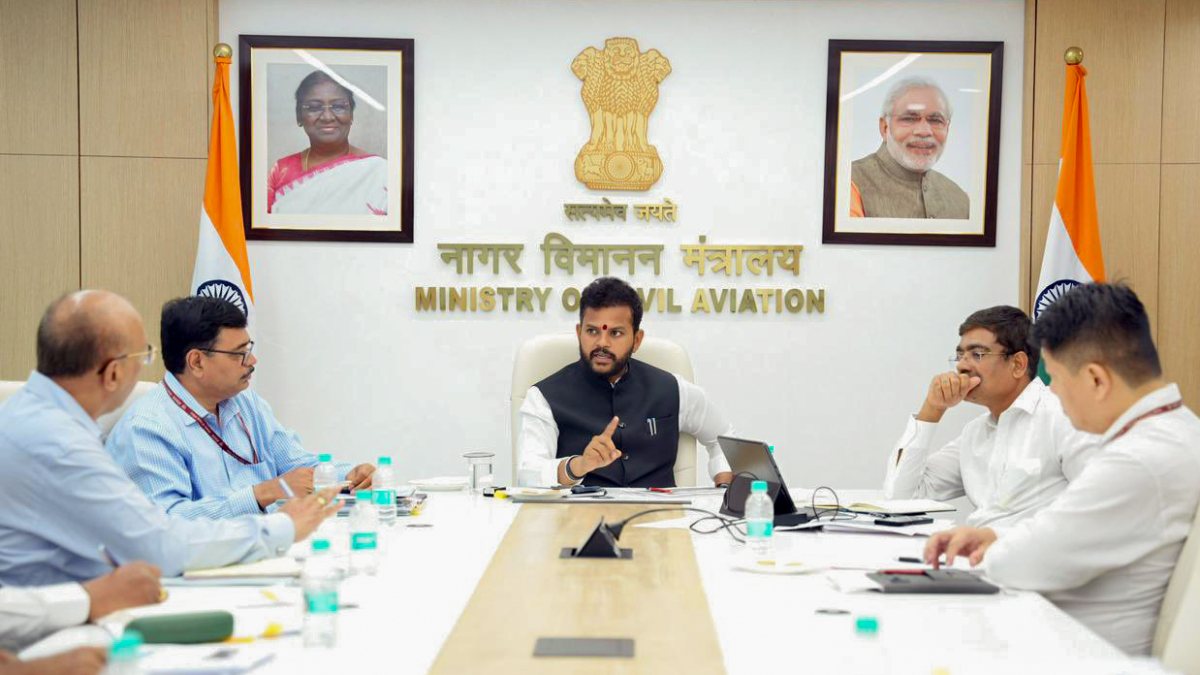 Union Civil Aviation Minister Ram Mohan Naidu Kinjarapu chairs a meeting on the…