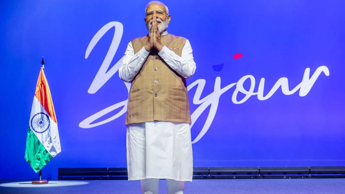 Prime Minister Narendra Modi greets during a Community Event, in Paris on…