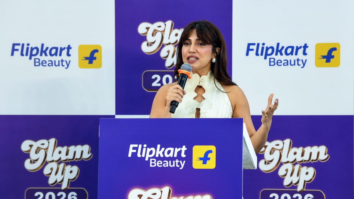 Actress Bhumi Pednekar speaks during Flipkart GlamUp 2026 event at Bharat…