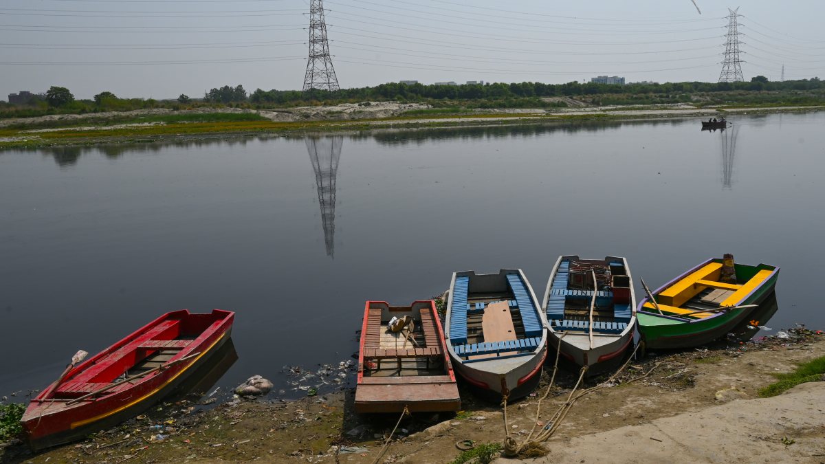Boats docked at Yamuna Ghat in New Delhi