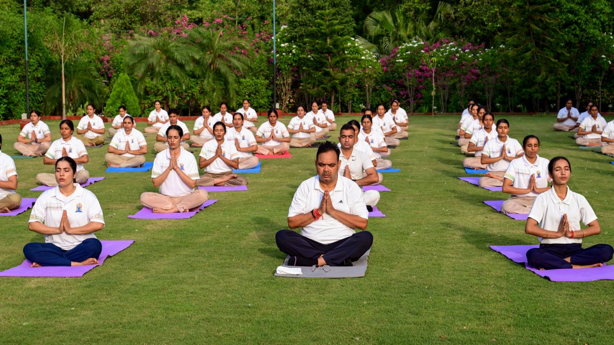 Rajasthan Chief Minister Bhajanlal Sharma participates in a yoga practice…