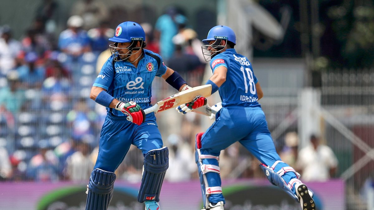 Afghanistan's Gurbaz and Zadran run between wickets in Chennai ODI