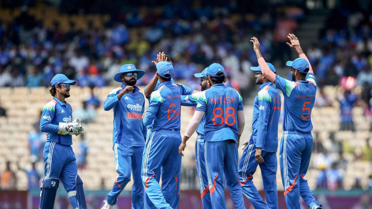 India's Prasidh Krishna celebrates Gurbaz wicket in third ODI