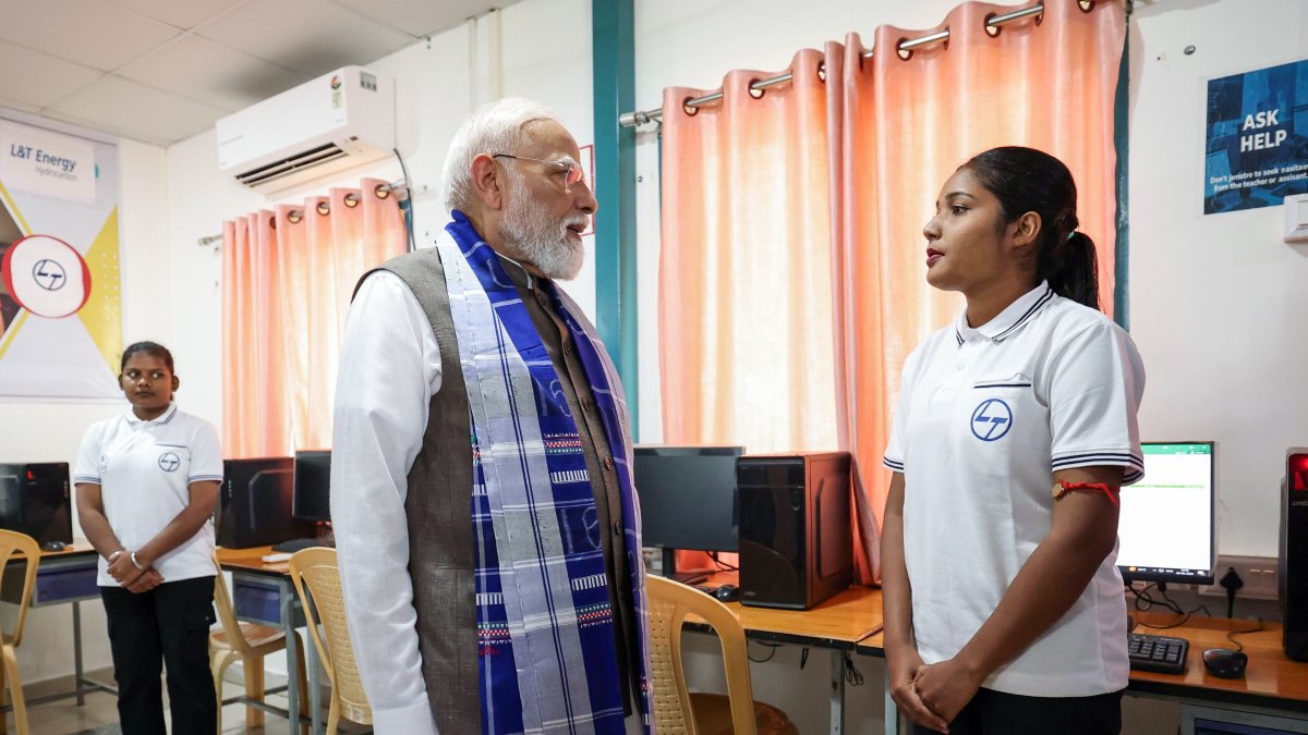 PM Modi interacts with students at Mayurbhanj school