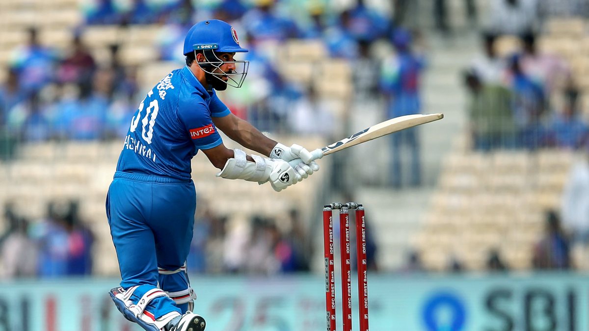 Afghan skipper Hashmatullah Shahidi plays a shot in Chennai ODI