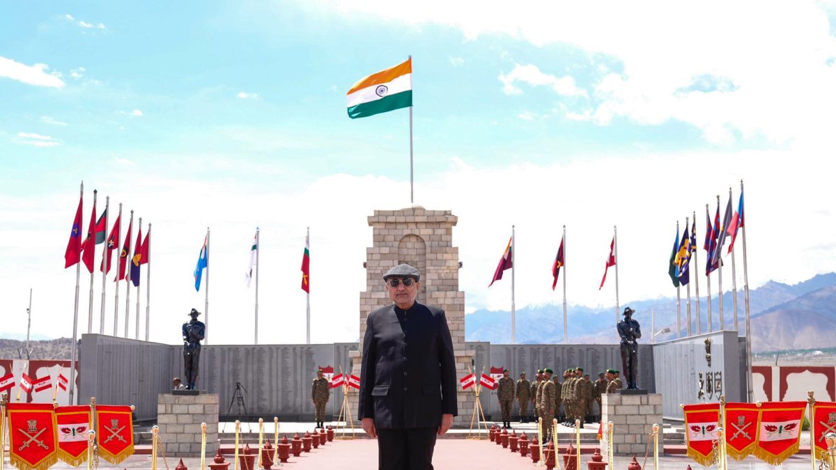 Vice President CP Radhakrishnan visits the Hall of Fame War Memorial, in Leh on…